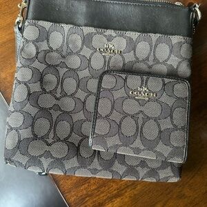 Coach Signature Monogram Crossbody Bag in Black and Gray